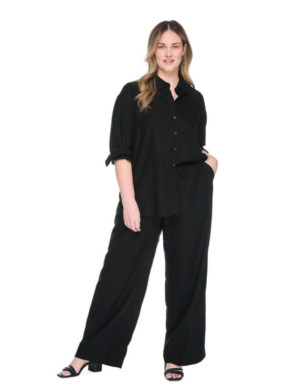 Plus Size Jersey Pull On  Wide Leg Pants, Stretchable Waistband 2 Pocket/ 100107